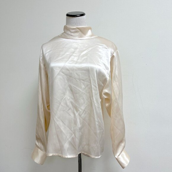 St John cream silk blouse high neck long sleeve